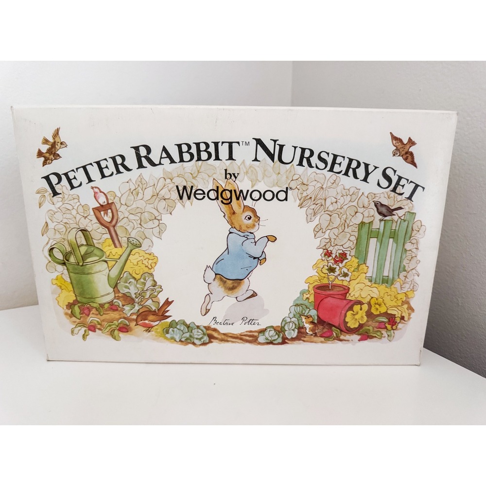 Wedgwood Peter Rabbit 4 Piece Nursery Set Plate Porringer Mug Egg Cup Vintage